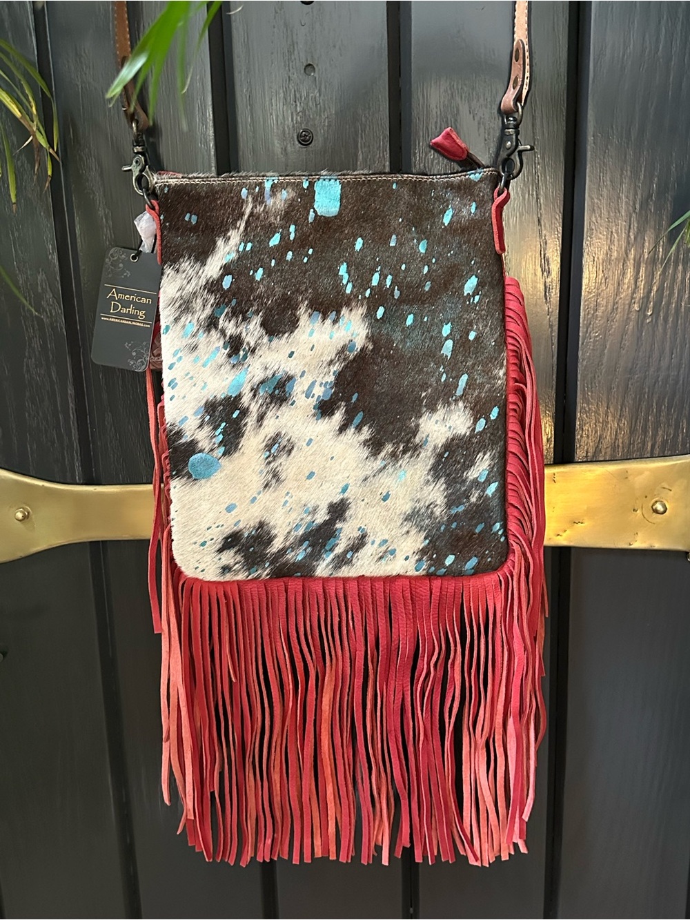 AMERICAN DARLING genuine cowhide tooled leather crossbody messenger bag HOH NWT - Picture 2 of 16